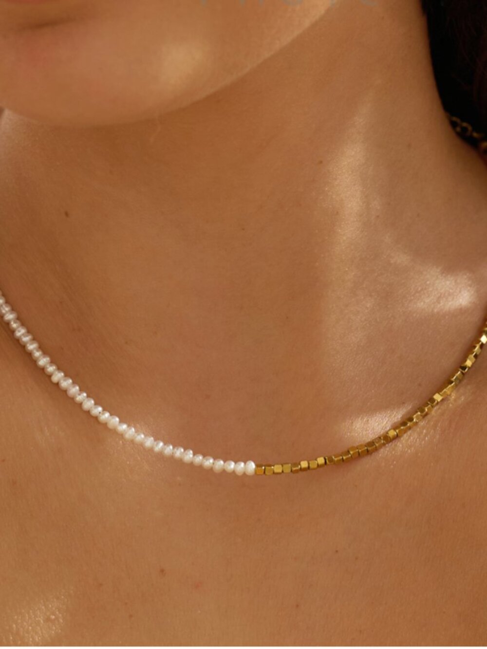 Pearl & Gold Sparkle Necklace | Beaded Layering Necklace | Summer Jewelry